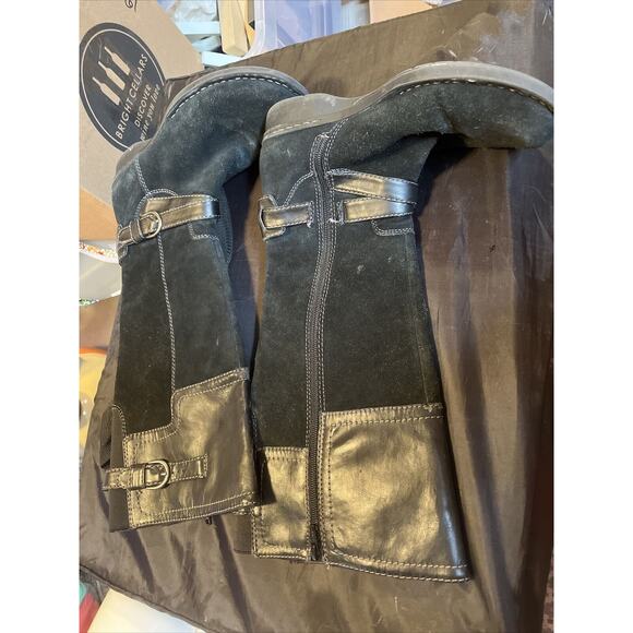 Clarks Womens 8M Tall Form Fit Riding Boot Black Suede & Leather. Side Zip. - Picture 2 of 4